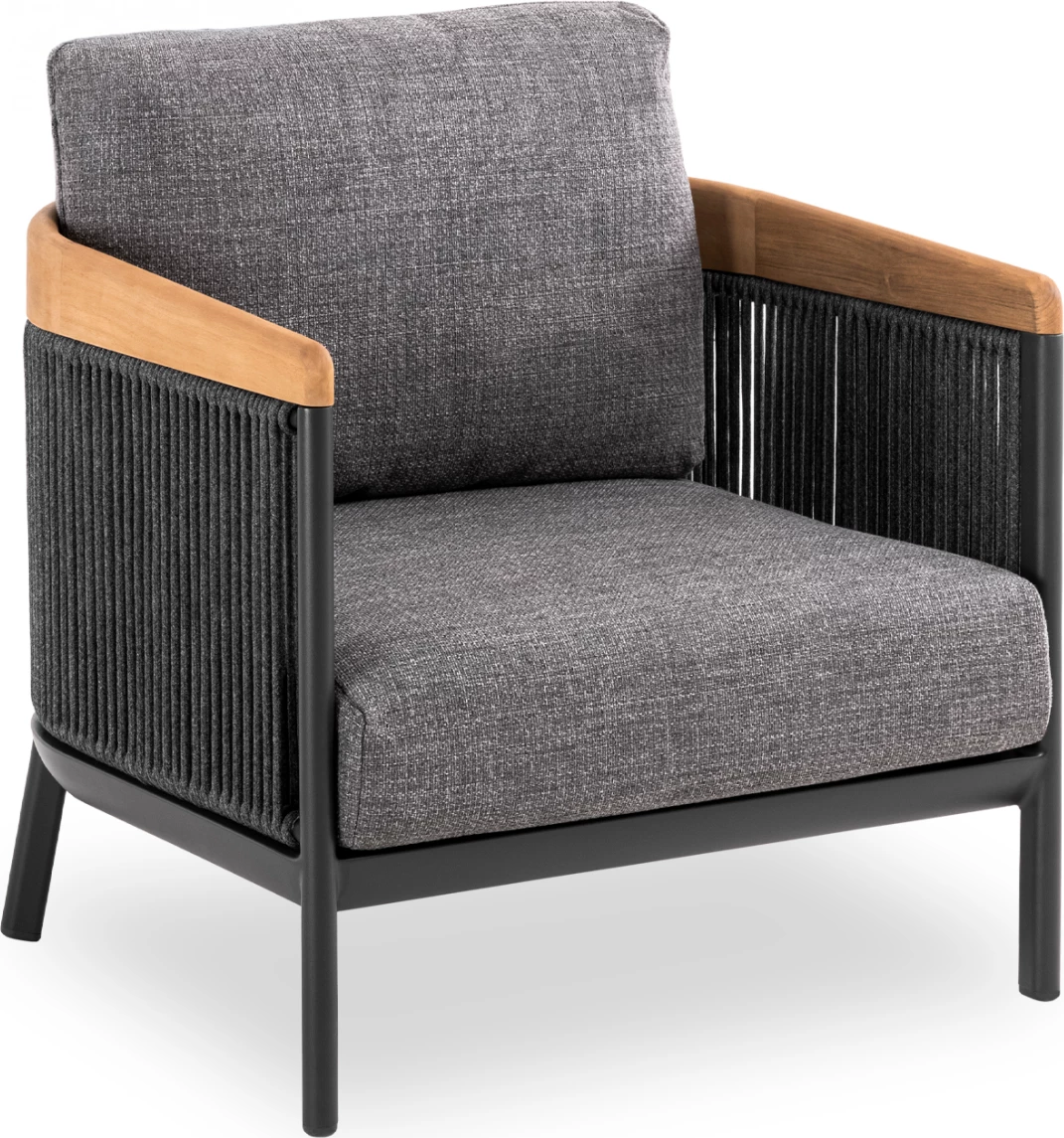 Set lounge 4 pjesësh Ethereal, alumin, litar, dru teak, gur sintetik, ngjyrë qymyr, CD6165.02