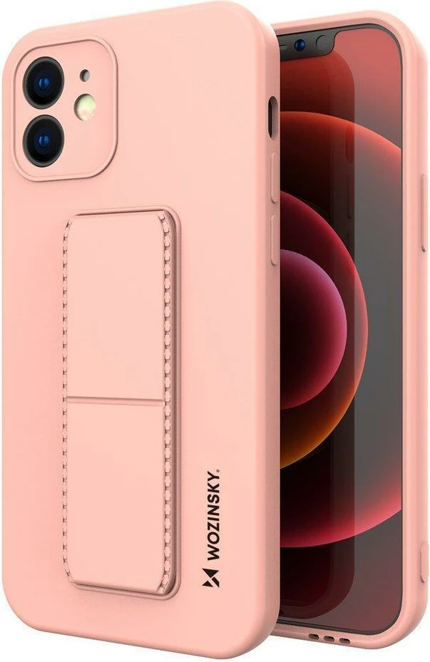 Mbështjellës silikon për iPhone XS Max Wozinsky Kickstand Case, rozë
