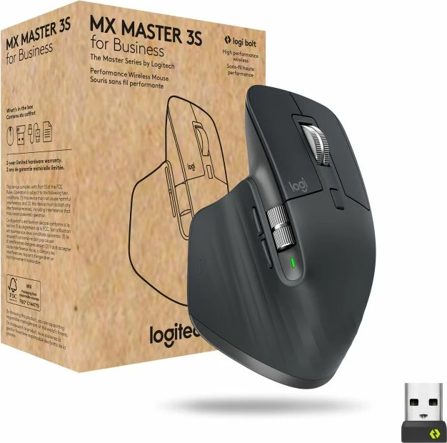 Maus Logitech MX Master 3S for Business, wireless, 8000 DPI, Logi Bolt + Bluetooth, USB-C, Graphite, OEM