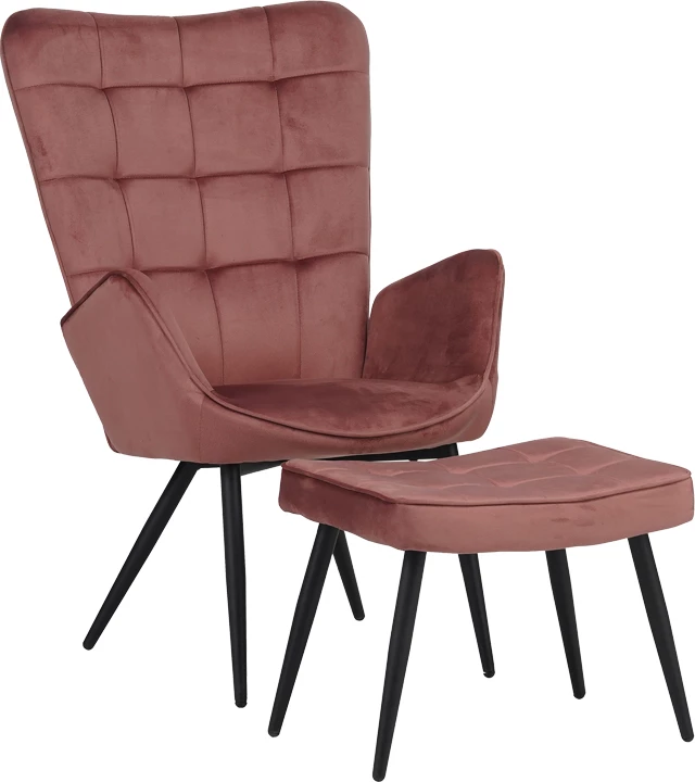 Fotel me stol Dorita, kadife ngjyrë mollë e kalbur, këmbë metalike të zeza, 68.5x76x103cm