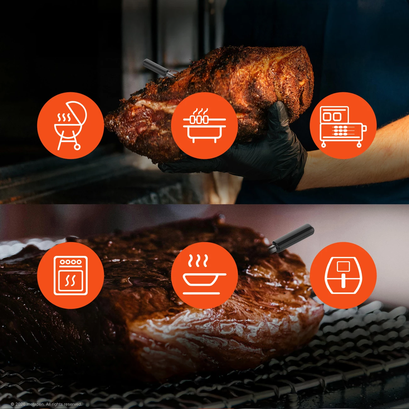 Termometër kuzhine smart, Metapen Meatmeet Pro, Bluetooth me aplikacion, për grill/furrë/tymues, e zezë