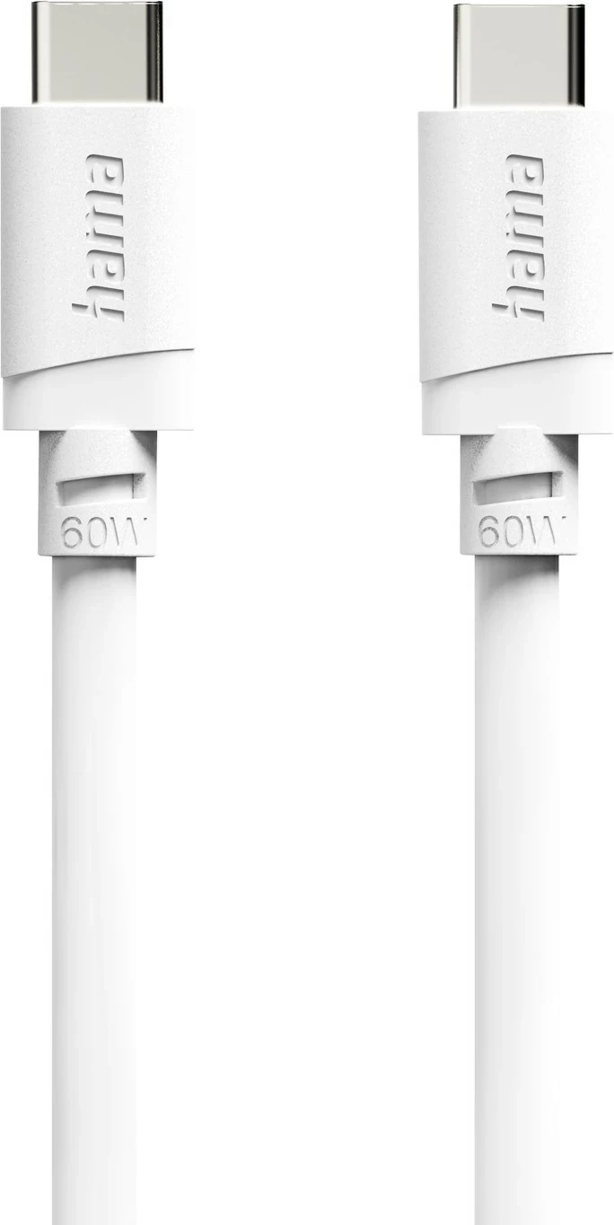 Kabllo karikimi Hama USB-C në USB-C, 2 m, 60W, e bardhë