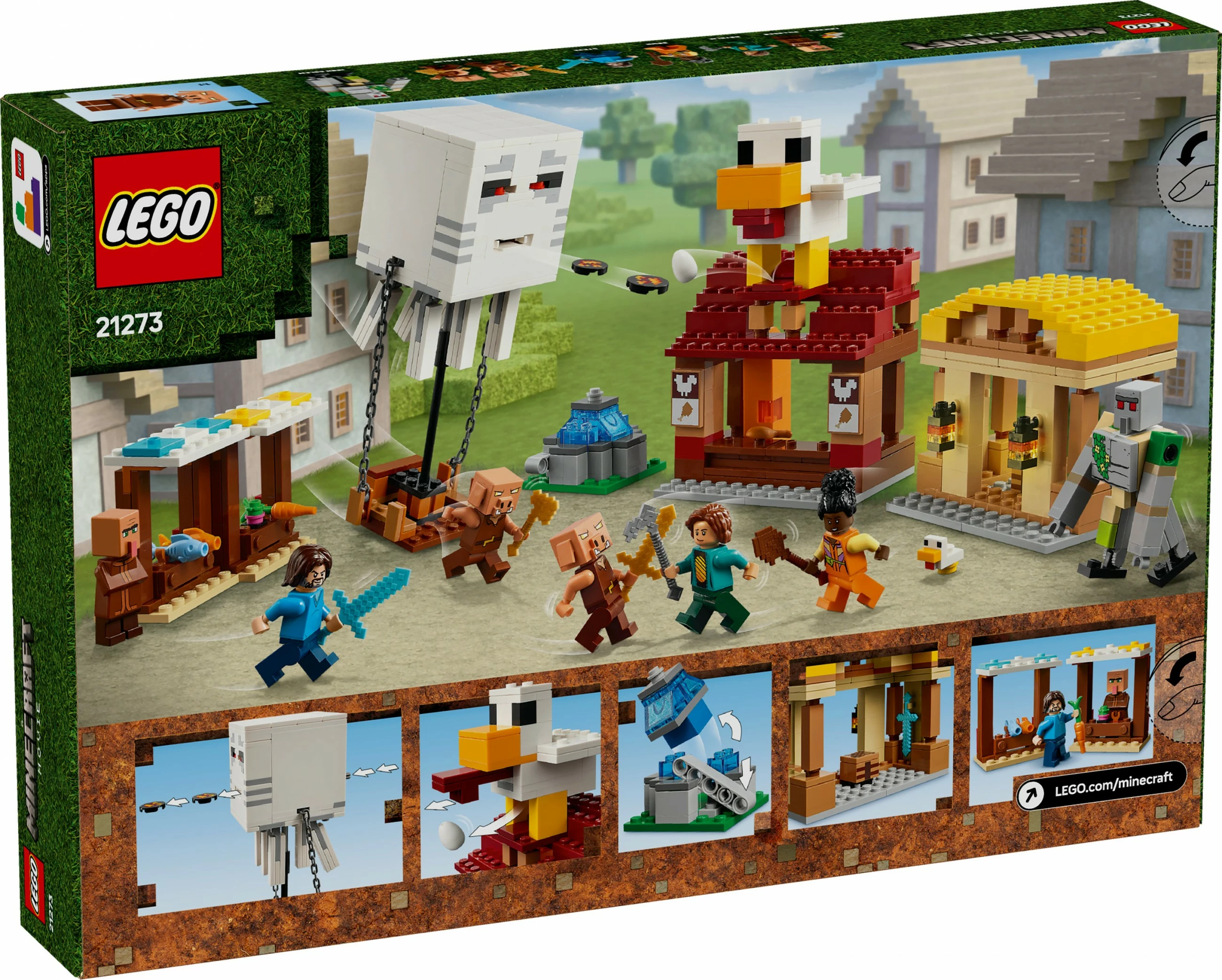 Set ndërtimi LEGO The Ghast Balloon Village Attack, 555 pjesë, plastikë, shumëngjyrësh