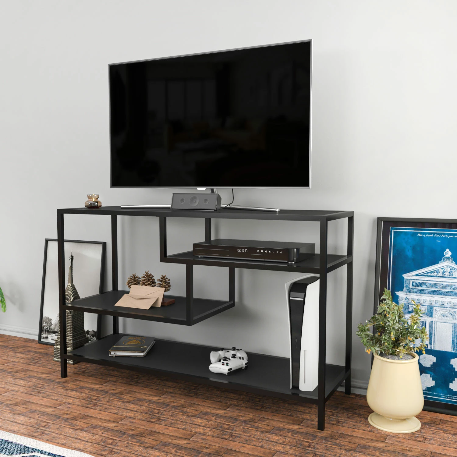 Komodë për TV Skye Decor, ngjyrë robins e zezë, antracit