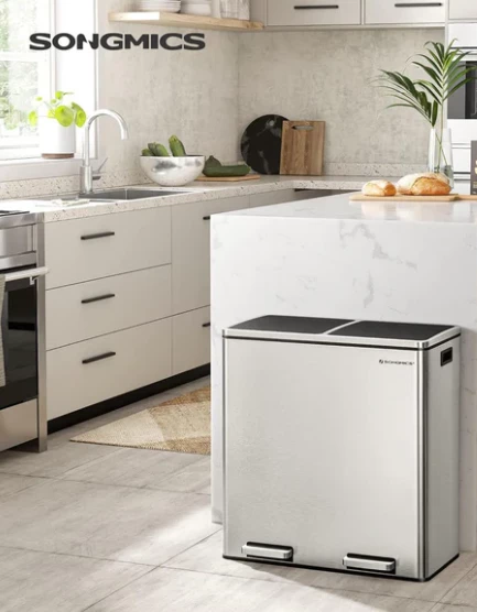 Kosh mbeturinash për ndarje SONGMICS LTB60NL, 2x30L (60L), me pedal, inox i argjendtë