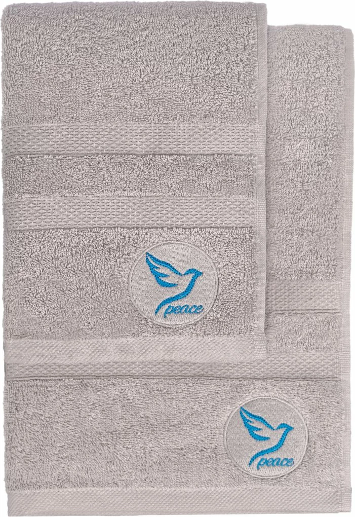 Set peshqirësh duarsh dhe banje (2 copë), Mijolnir, Peace, gri