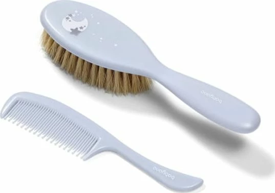 Set furçë flokësh dhe krehër për foshnje BabyOno Moon 5411704, anti-statike, gri e hapur, 2 copë