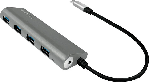 USB hub LogiLink USB 3.2 Gen1, 4 porta, USB‑C, alumin, gri