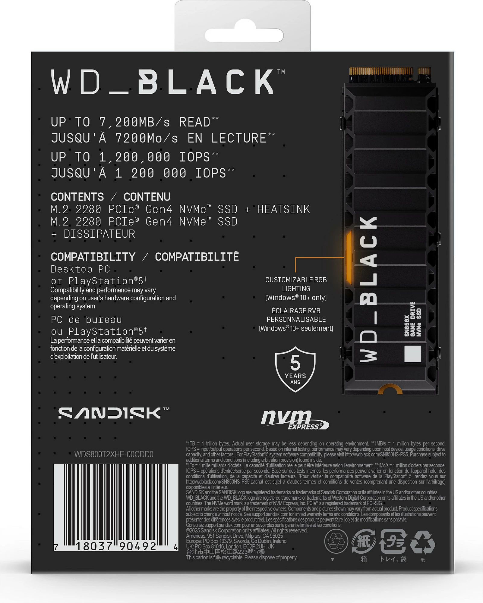 SSD i brendshëm SanDisk WD_BLACK SN850X, M.2 NVMe PCIe 4.0, 8TB, me heatsink, i zi