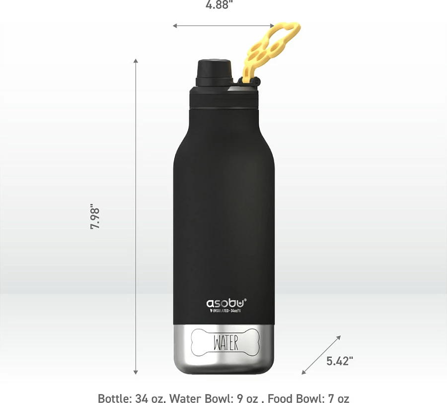 Shishe uji Asobu Buddy, 1082 ml, me dy tasa të shkëputshëm, e izoluar, e zezë