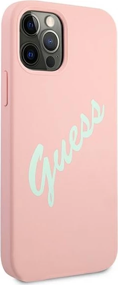 Mbështjellës Guess GUHCP12LLSVSPG për iPhone 12 Pro Max 6.7", silikon, rozë/jeshile