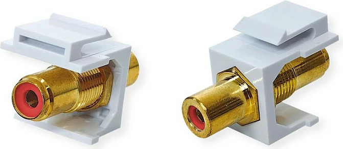 Adaptor RCA VALUE Keystone, femër-femër, këndor, plastik, i bardhë/ari
