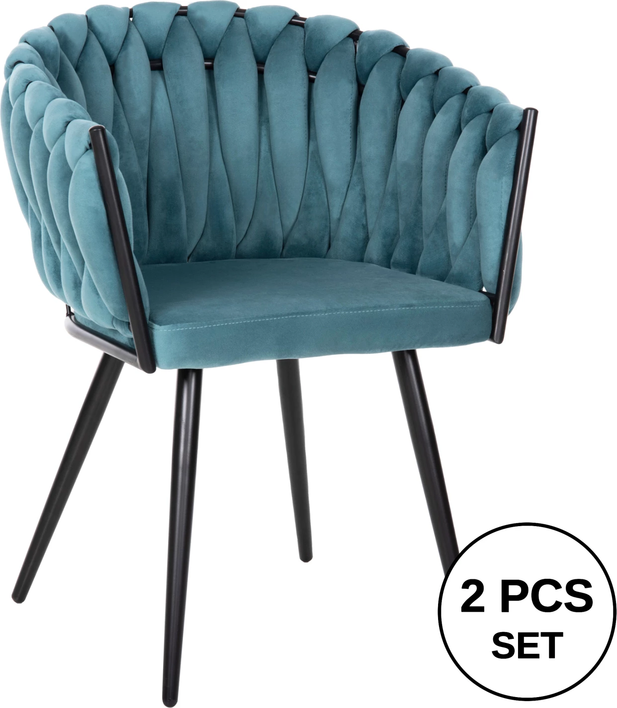 Karrige LUANDA FH8741.05 kadife ngjyrë tyrkiz-me këmbë metalike të zeza 62x54x79Hcm., set prej 2 copë