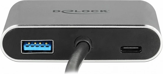 Adapter USB-C DeLOCK 64074, HDMI + VGA, USB-A 3.2 Gen1, USB-C PD 87W, metal, gri