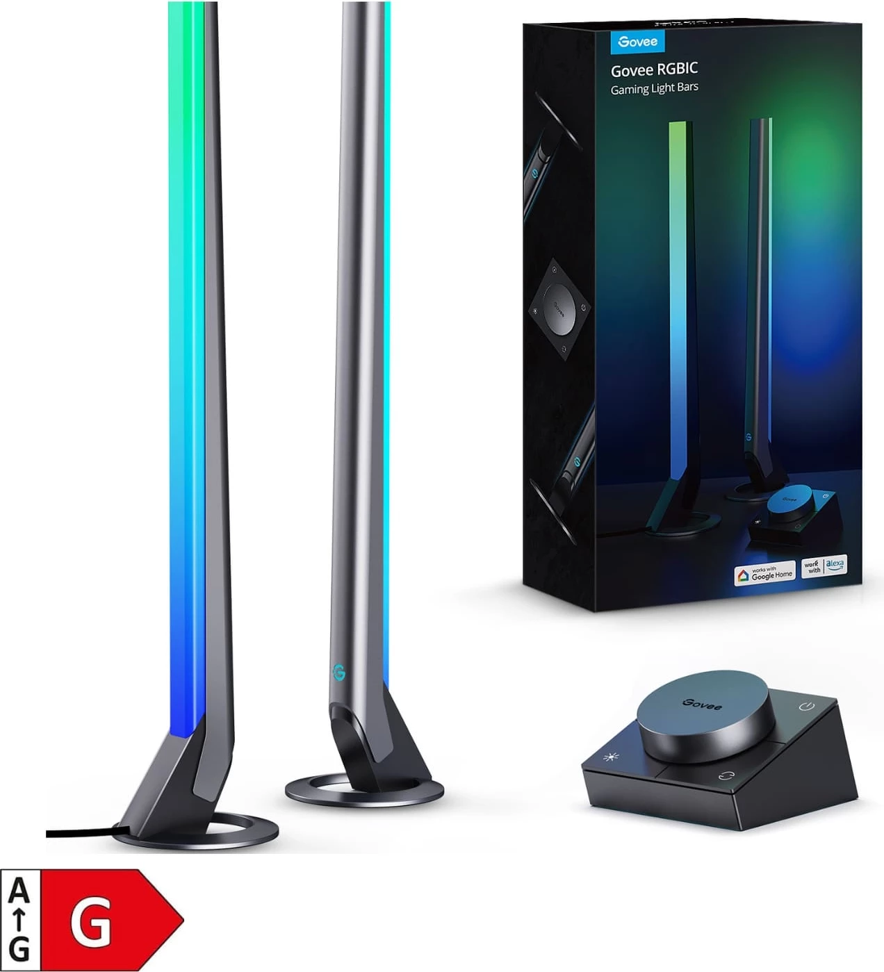 Shufra ndriçimi gaming Govee RGBIC Gaming Light Bars Wi‑Fi/Bluetooth, me kontrollor smart, set 2 copë, e zezë