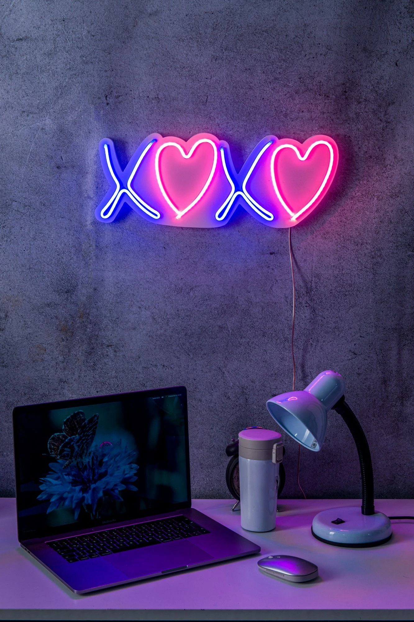 Dritë dekorative LED plastike, XOXO, ngjyrë kaltër dhe rozë
