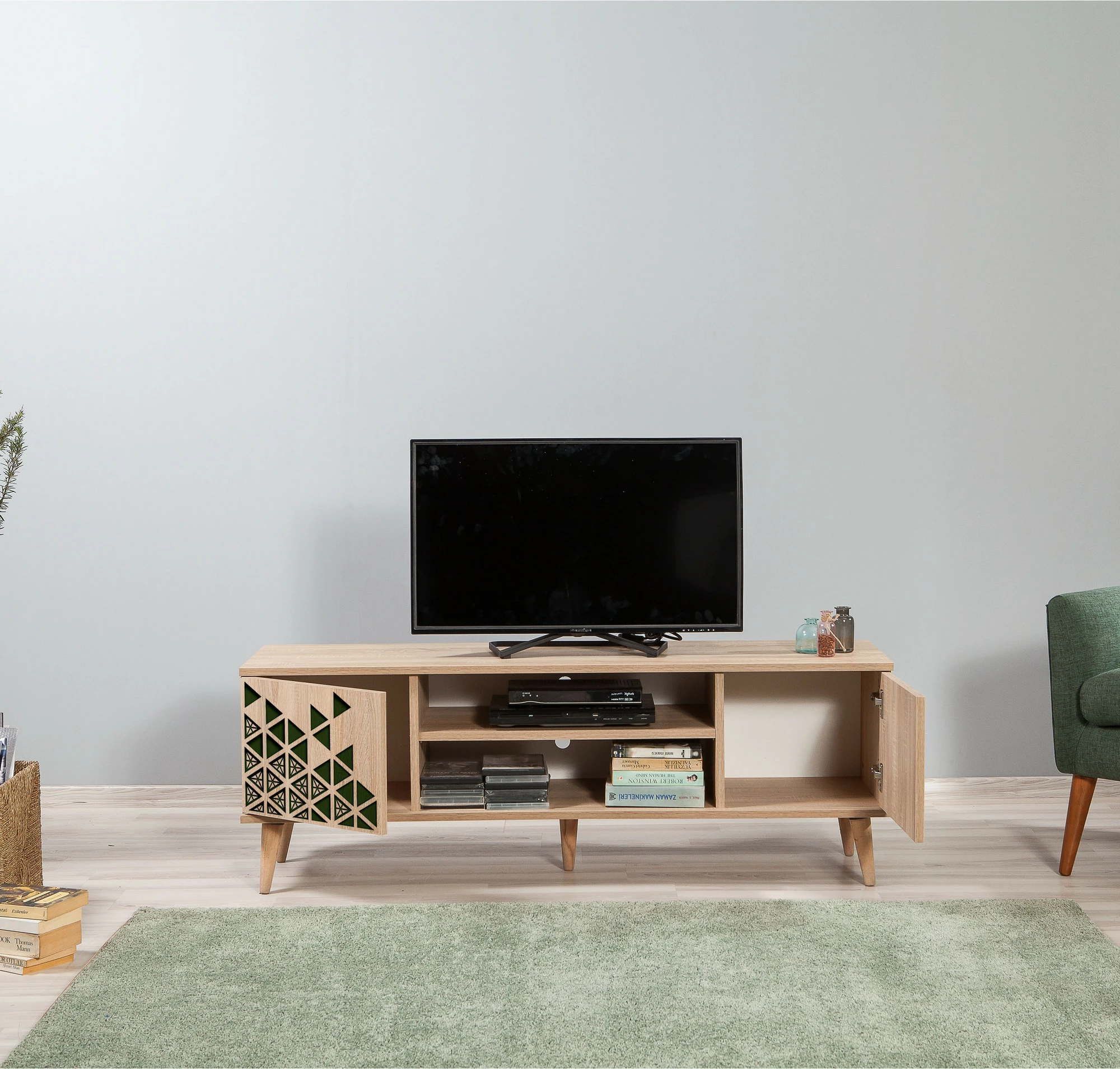 Komodë TV, Skye Decor, Truva-121, ngjyrë lisi Sonoma