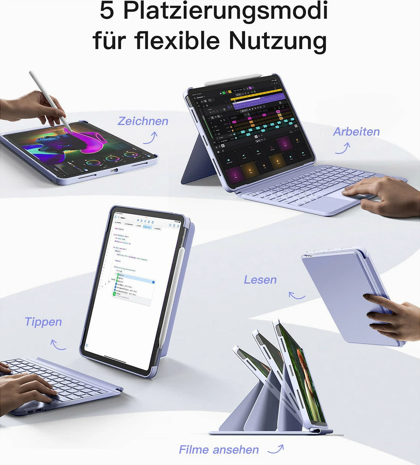 Tastierë inateck për iPad Pro 11" / iPad Air 4/5, QWERTZ, me touchpad, vjollcë