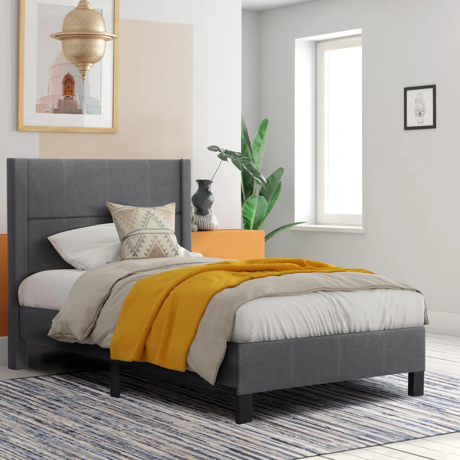 Krevati TRILLOP, pëlhurë gri, për dyshek njësh 120x200cm