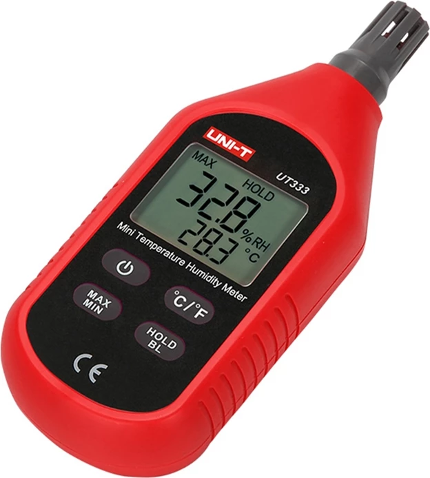 Matës temperature dhe lagështie, UNI-T UT333, diapazon -10°C–60°C dhe 0–100% RH, ekran me ndriçim, MAX/MIN, Data Hold