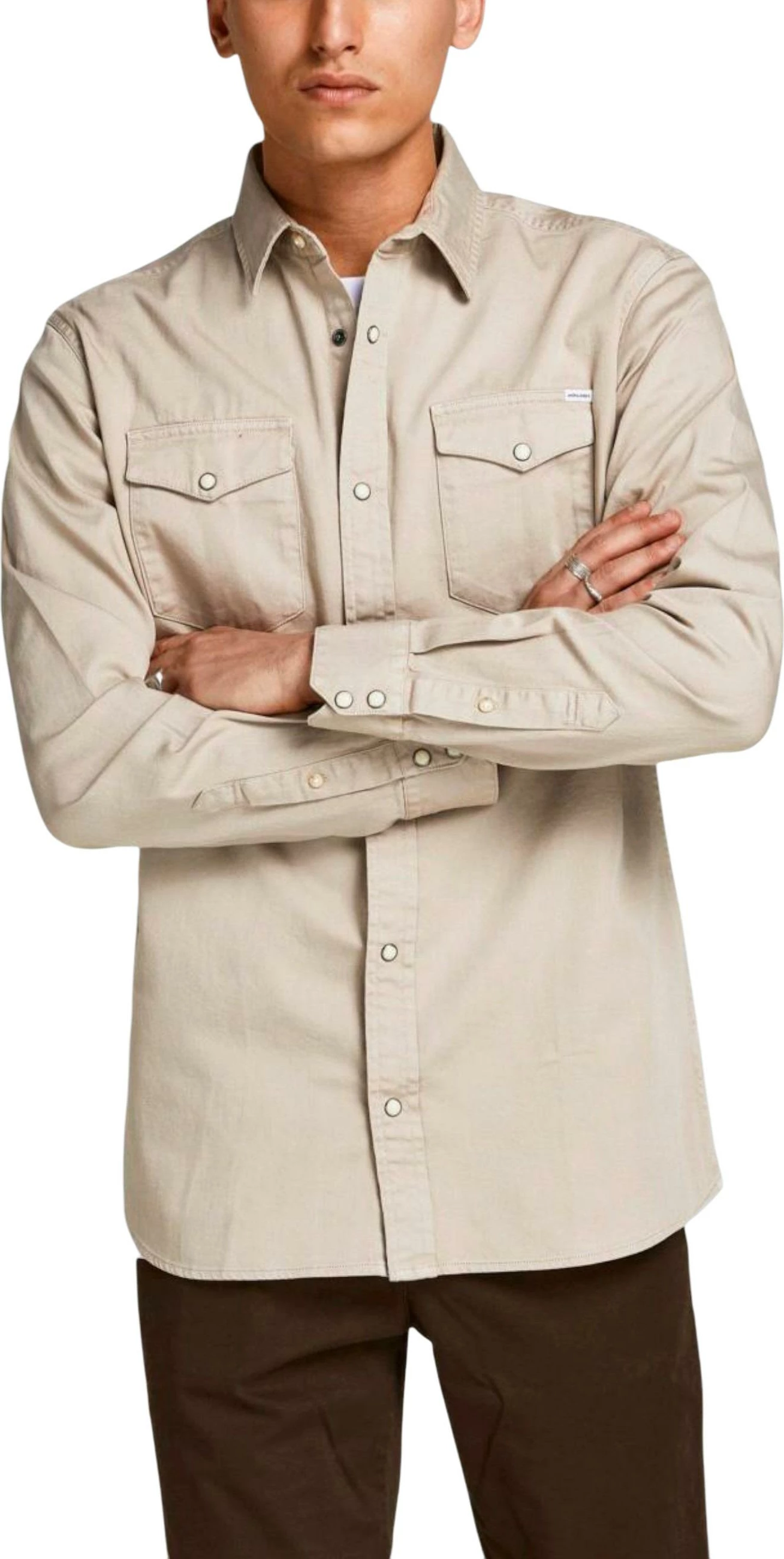 Këmishë për meshkuj Jack & Jones JJESHERIDAN L/S NOOS, bezhë [Madhësia: XL]
