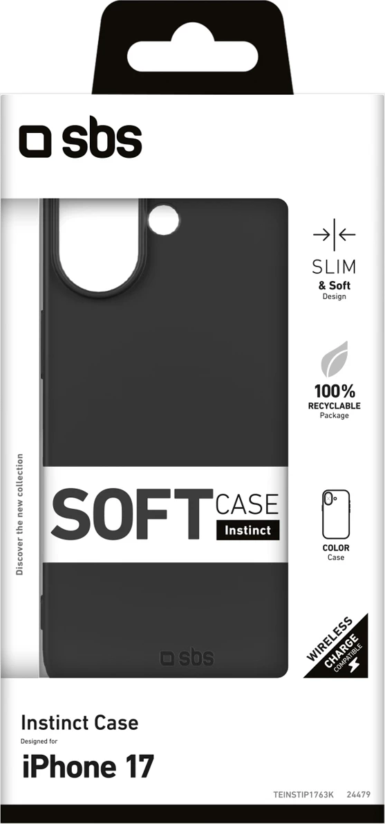 Mbështjellës SBS Instinct për iPhone 17, TPU me mikrofibër, ultra i lehtë 20 g, kompatibil me karikim wireless, i zi