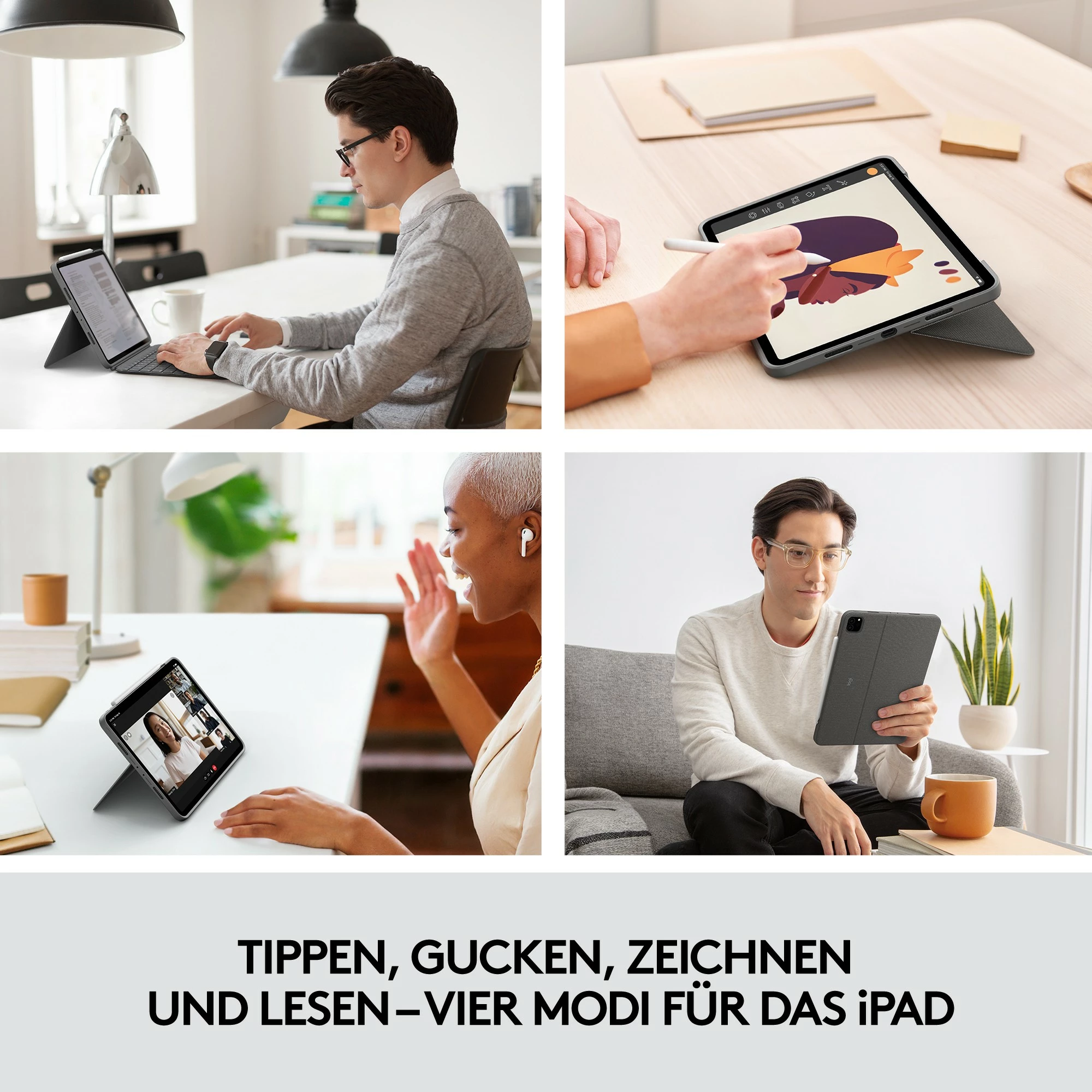Mbështjellës tastierë Logitech Combo Touch, AZERTY, Trackpad, iPad, Gri