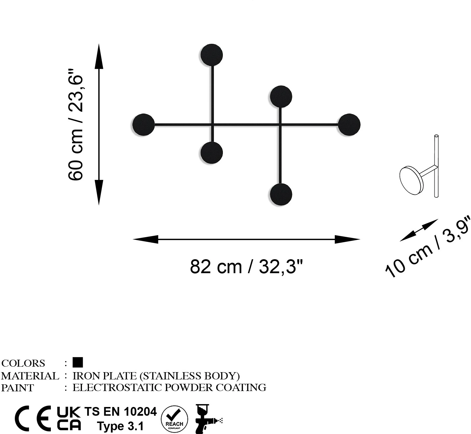 Varëse muri metalike Wallity, Dama, e zezë, 82x60x10cm