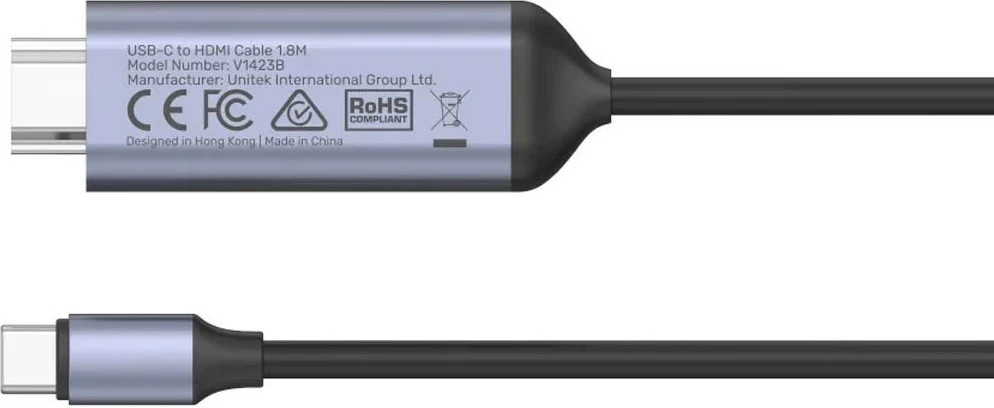 Kabëll USB-C në HDMI Unitek 8K, USB 4, HDR10+, HDCP 2.3, 1.8m, hiri