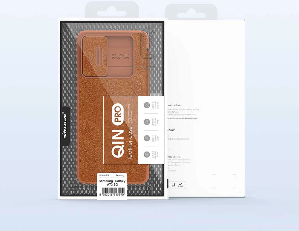 Mbështjellës Nillkin Qin për Samsung Galaxy A73, lëkurë, kafe
