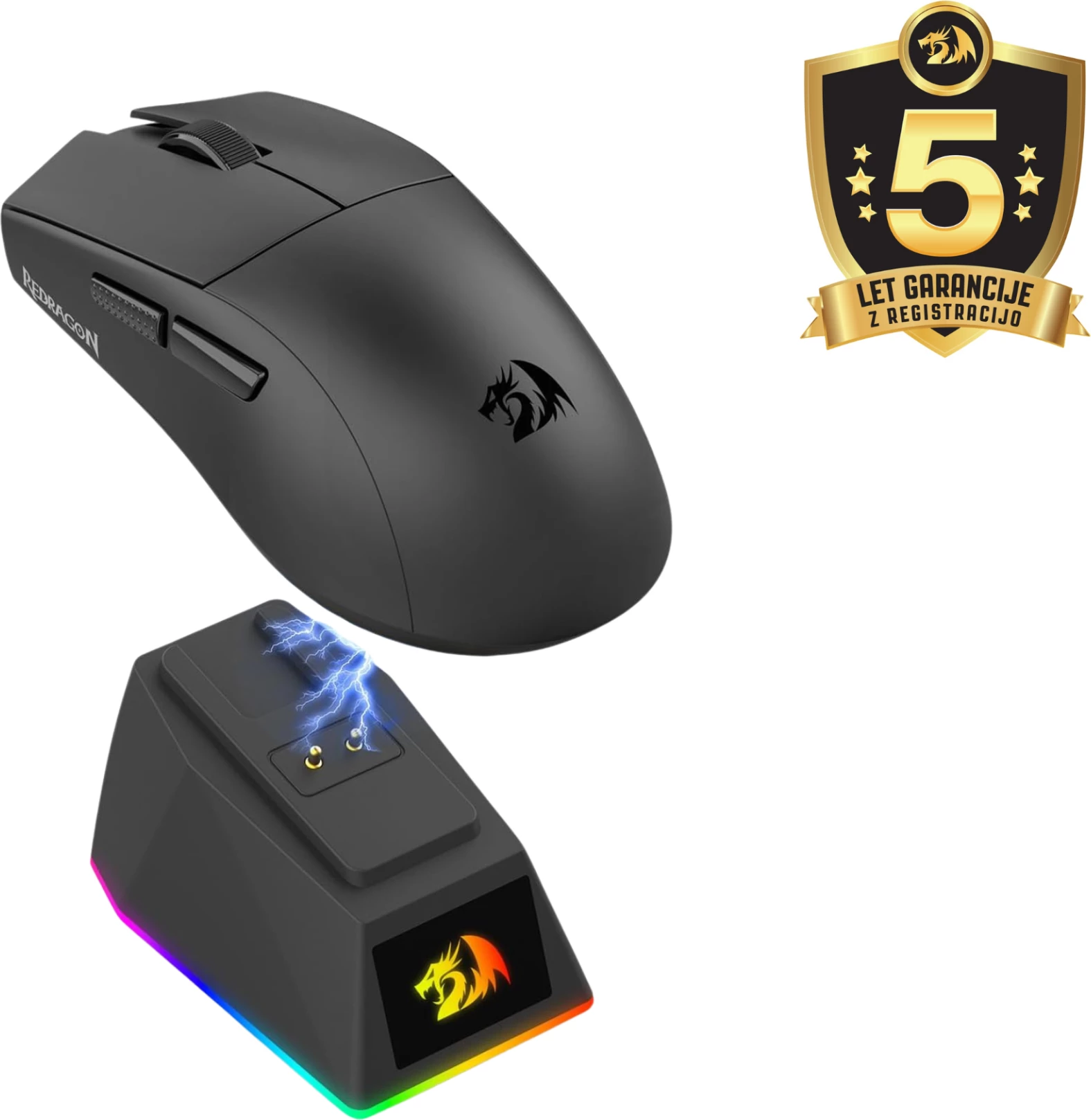 Maus gaming Redragon King Ultra M999, 2.4GHz wireless + Bluetooth 5.1 + wired, 5 nivele DPI, zi, me stacion karikimi RGB magnetik