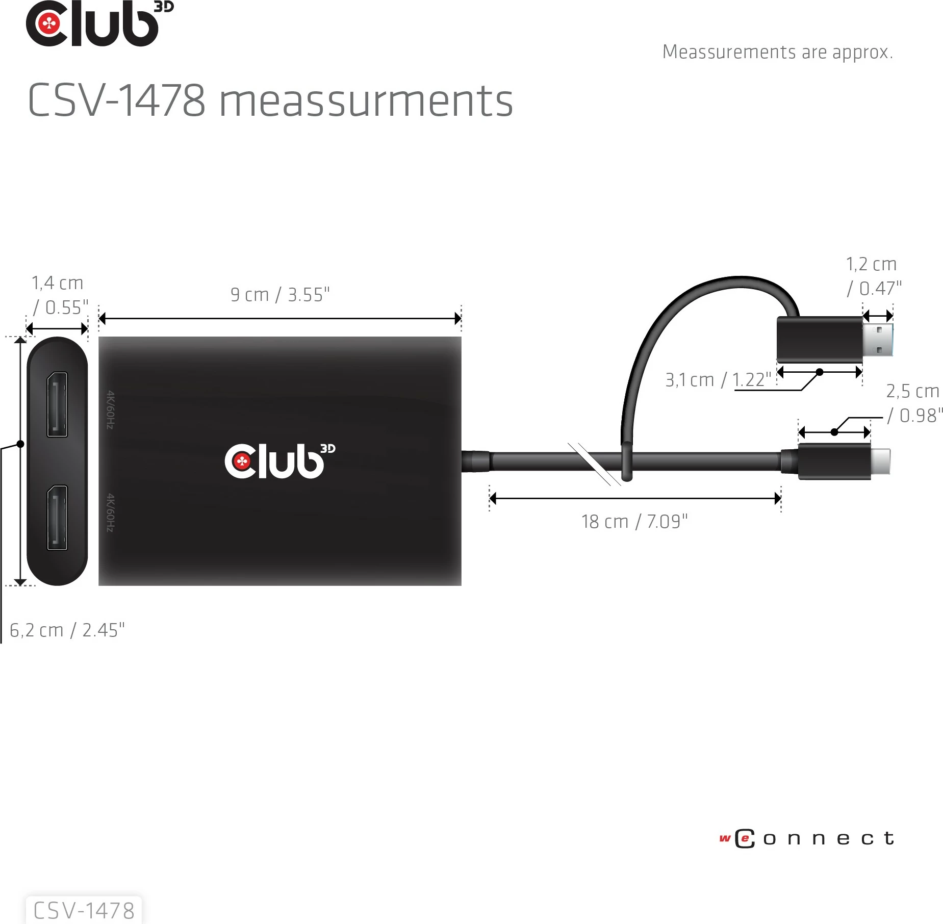 Adapter Club3D USB-C/USB-A në 2x DisplayPort 4K, i zi