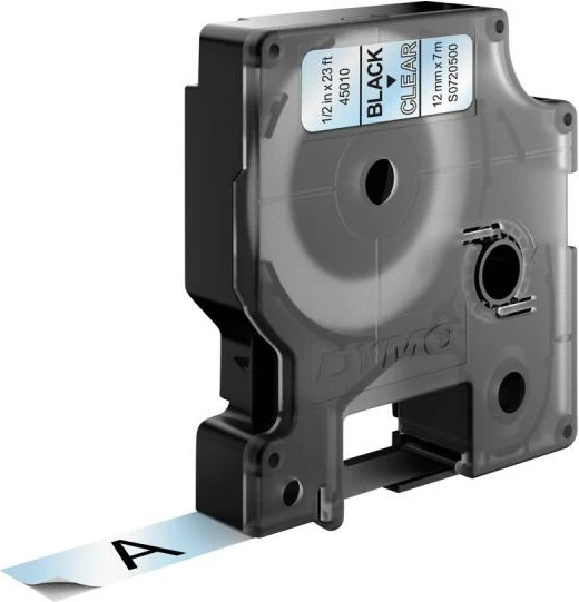 Shirit etiketimi, Dymo D1 45010 (S0720500), 12mm x 7m, poliester, i tejdukshëm/tekst i zi