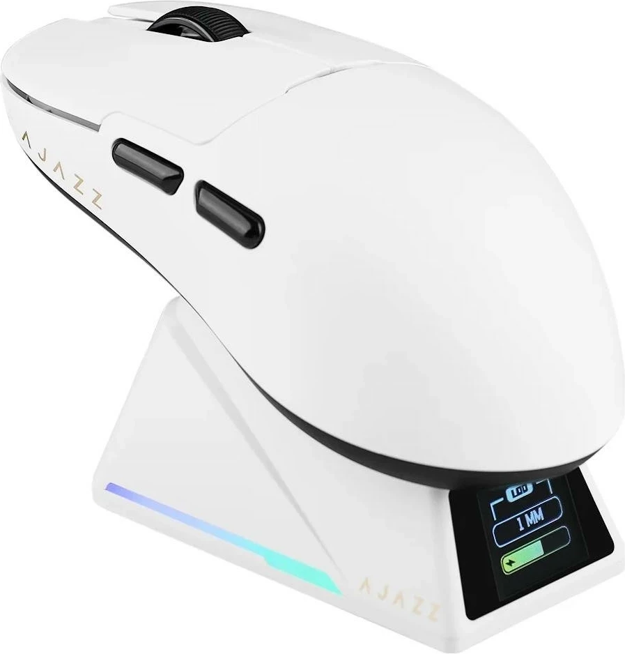 Maus pa kabllo Ajazz AJ159 APEX, 42,000 DPI, 8,000 Hz, Dock karikimi, i bardhë