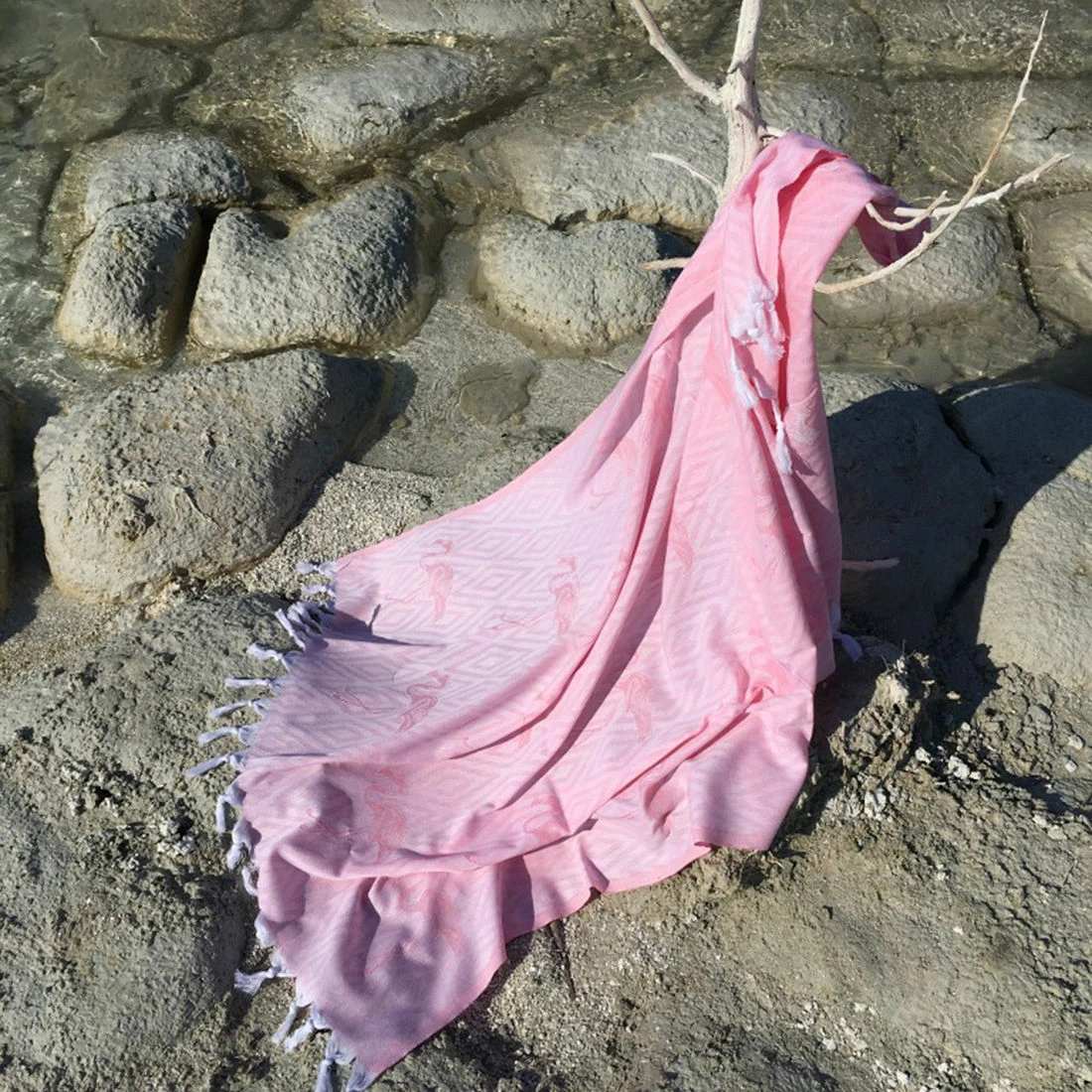 Peshqir plazhi Fouta, flamingo, rozë, 100x180cm