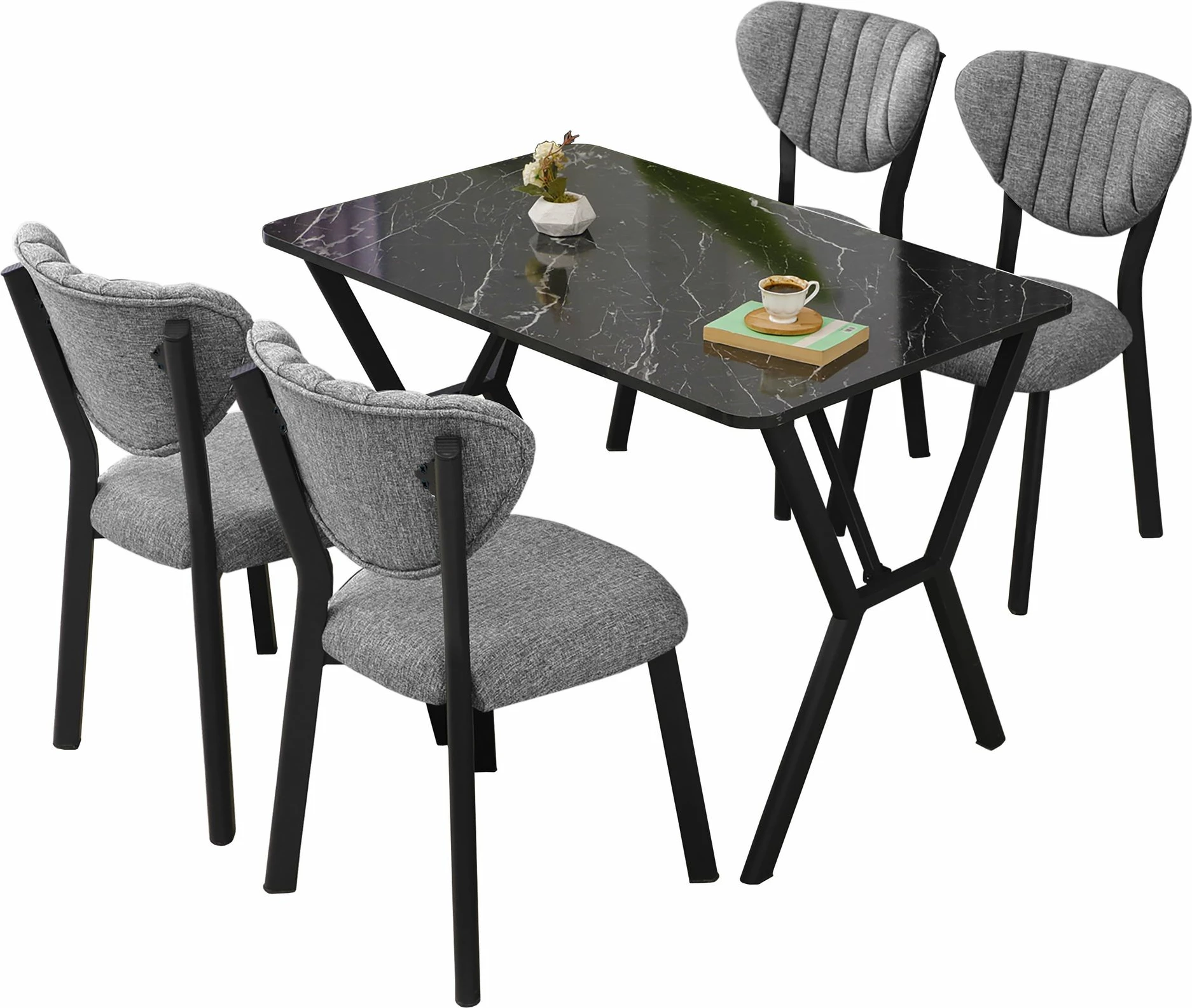 Set tavoline me karrige, zgjatshme, 5 pjesë, Skye Decor, elma-gri, e zezë