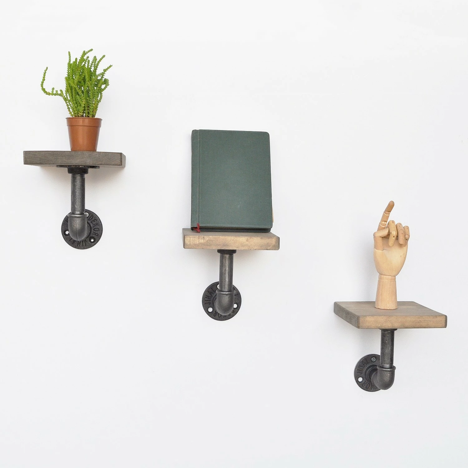 Raft muri Pipe Shelf, ngjyrë e zezë dhe arre, Boruraf005