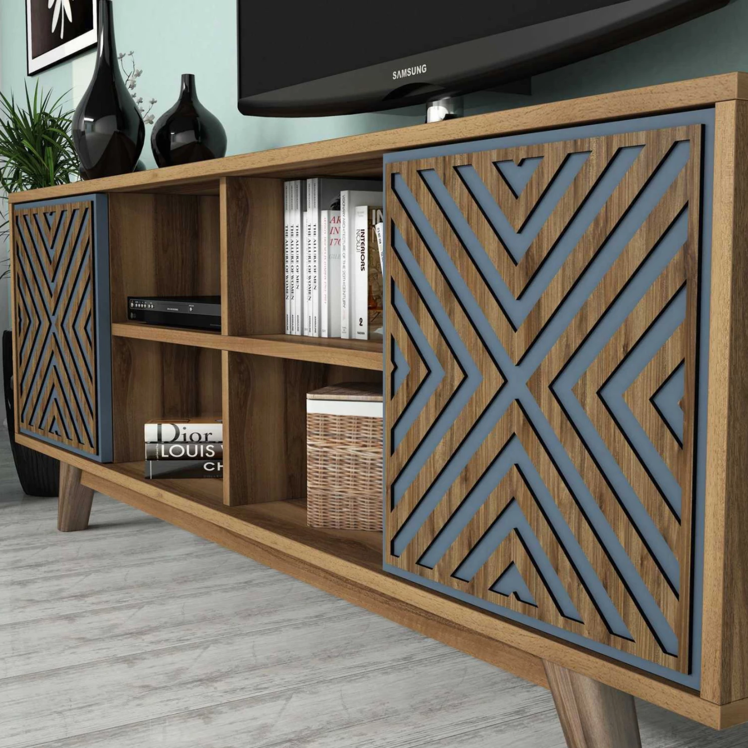 Kompozim dhome ndeje FH11853.02 2PCS melaminë në ngjyrë arre-blu