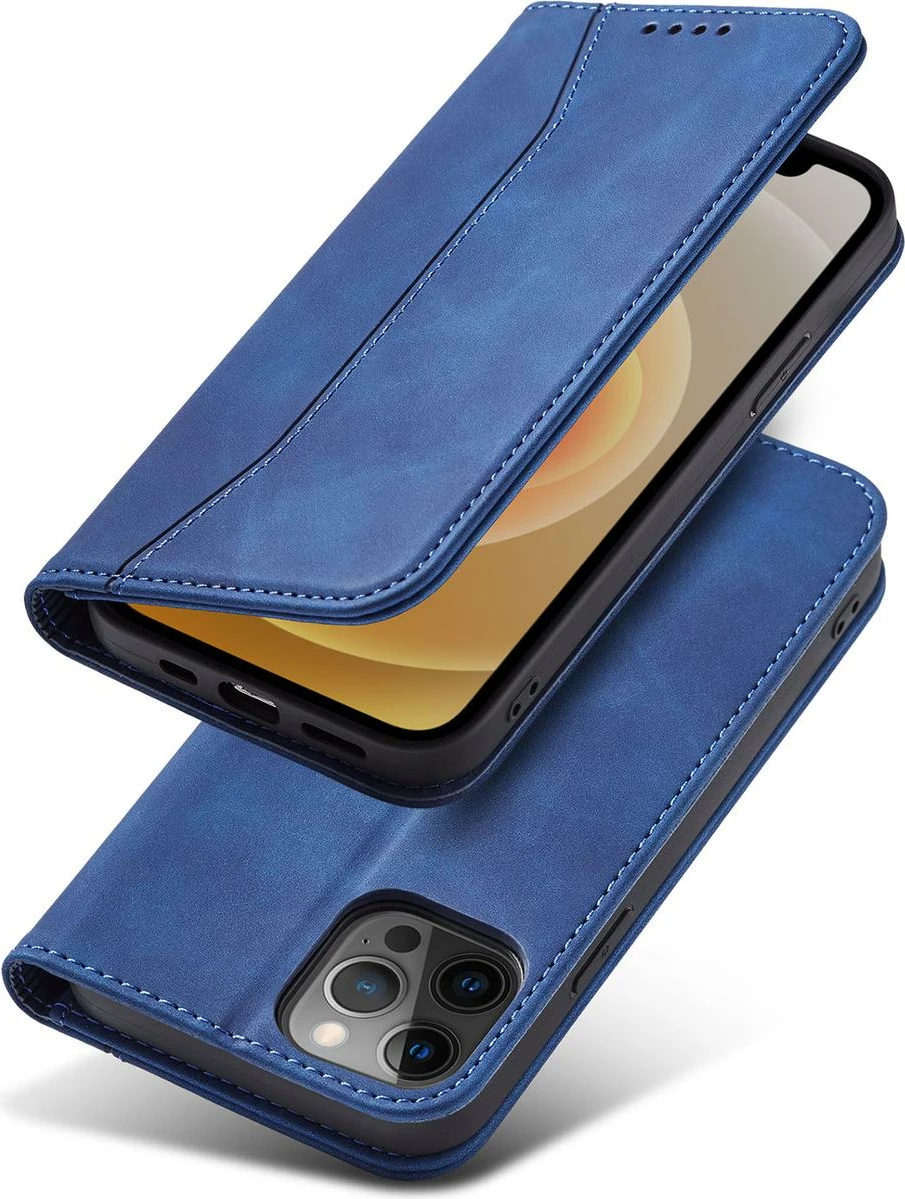 Mbështjellës Hurtel Magnet Fancy Case për iPhone 12 Pro Max, me portofol dhe stand, Kaltër