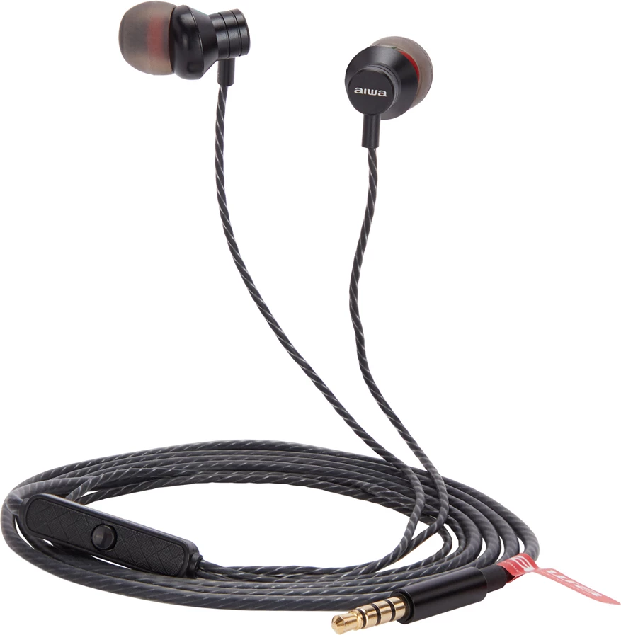 Kufje me kabllo Aiwa ESTM-50BK, in-ear, jack 3.5mm, me mikrofon, 1.2 m, të zeza, set me 3 palë maja silikoni S/M/L