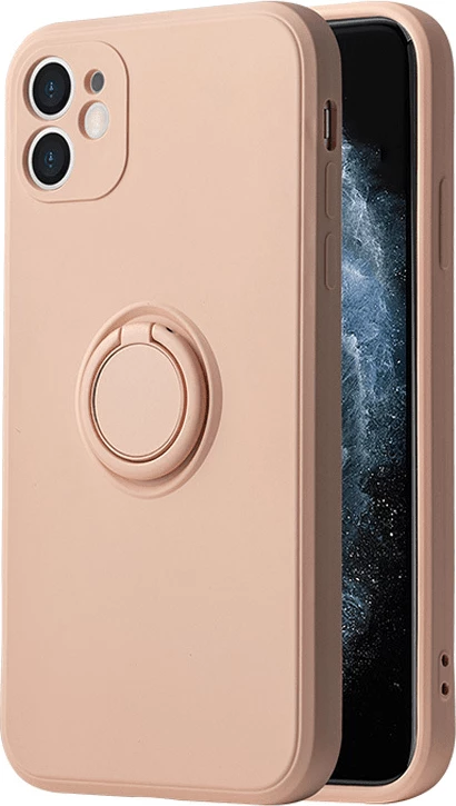 Mbështjellës silikoni me unazë ONASI për Xiaomi Redmi Note 12 4G, mbrojtje kamere, me pllakë metalike për mbajtëse magnetike, rozë