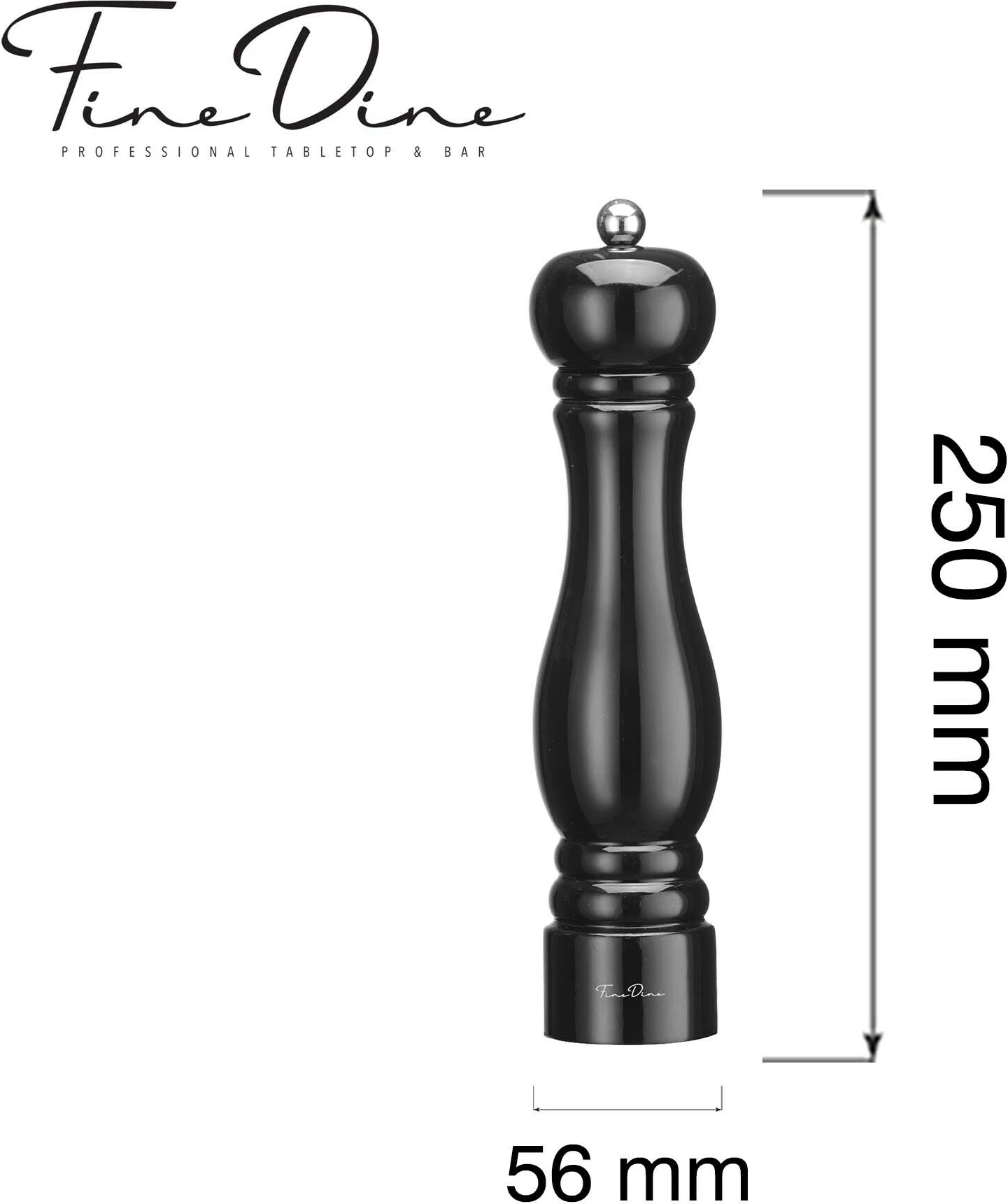 Mulli piper Fine Dine Monolith 250 mm, mekanizëm bluarës çelik inox, rregullim trashësie, 32 ml, i zi