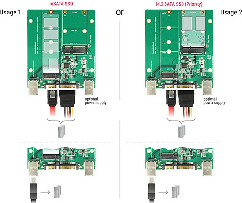 Konvertues SSD DeLOCK 62732, SATA në M.2/mSATA, USB 3.2 Gen 1, zi/jeshile