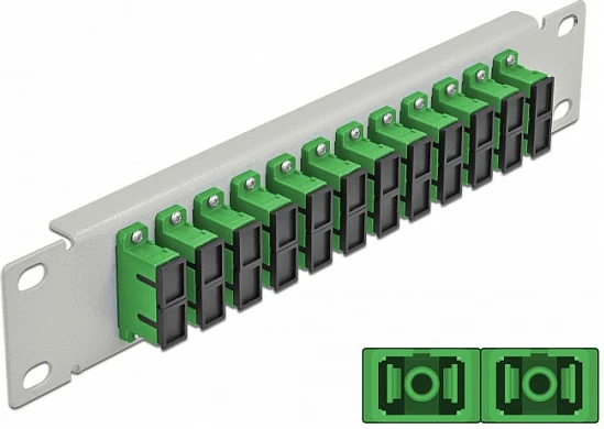 Patch panel fibër optike DeLOCK 10″, 12x SC Duplex, 1U, SMF, gri/jeshile