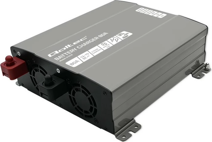 Karikues inteligjent akumulatori Qoltec Monolith 51918, 12V, 80A, për LiFePO4/AGM/GEL/SLA, zi/gri, set me kabllo