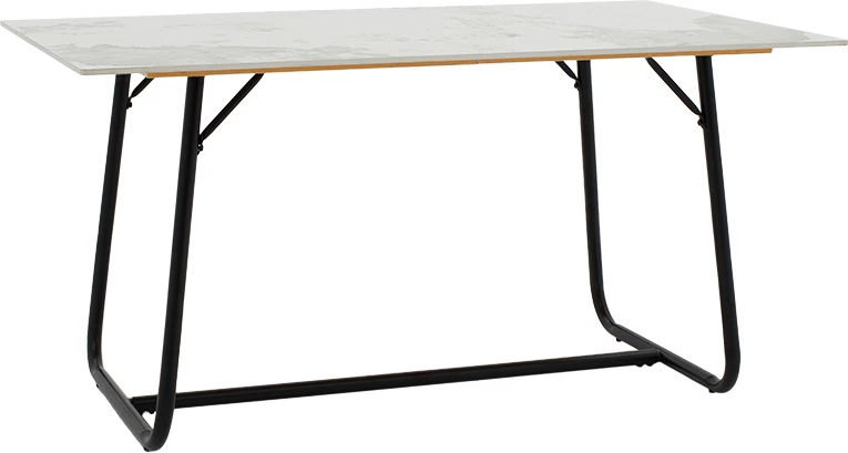 Tavolinë me karrige Revello gur i sinteruar mermer i bardhë - këmbë metalike të zeza 150x90x75cm