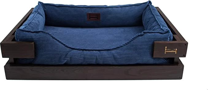 Harley & Cho Shtrati për kafshët "Dreamer Wood" prej druri (L, i kaftë + denim kadife)