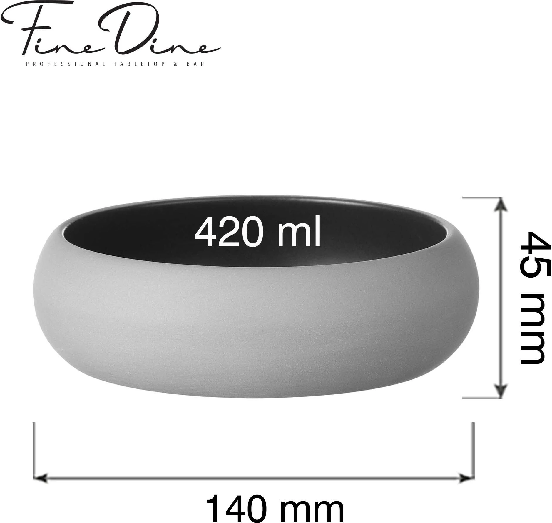 Tas Fine Dine Mia Black 420ml 140mm, set 3 copë, gri/zi