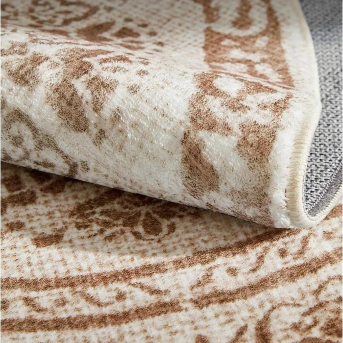 Tepih i rrumbullakët SONGMICS HOME TAR051K01, Ø120 cm, anti-rrëshqitës, i butë, i larshëm në makinë, stil boho, bezhë cappuccino, 1 copë