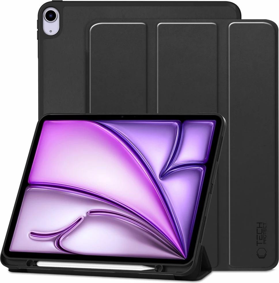 Mbështjellës tablet Tech-Protect SC Pen Case për iPad Air 13" (2024), me vend për Apple Pencil, kapak palosës me sleep/wake, këllëf silikon, i zi